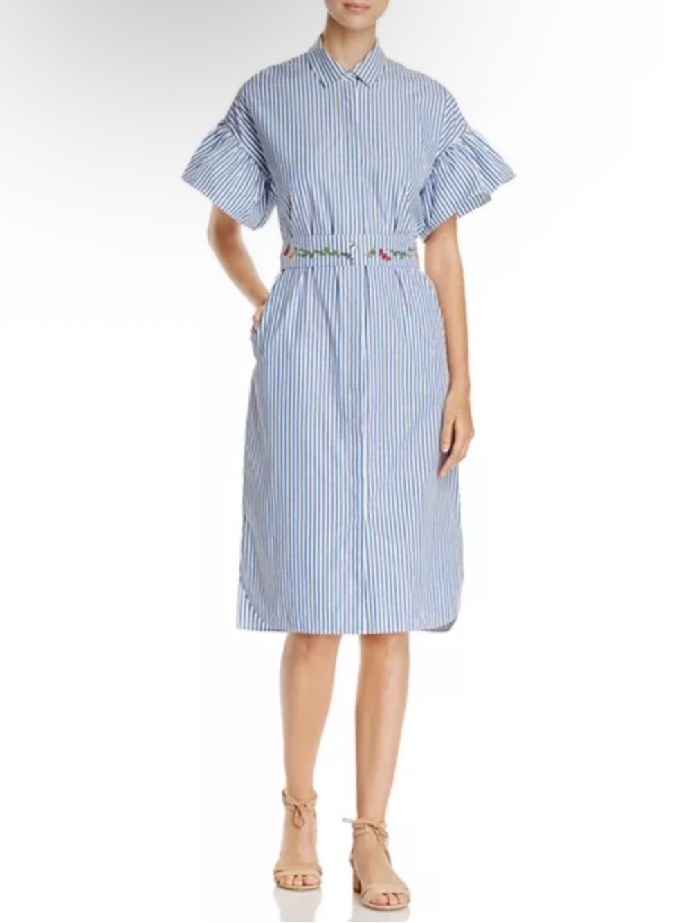 Weekend Max Mara Orfeo Butterfly Embroidery-Detail Striped Button Front Dress